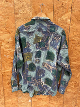 Vintage 90s blue turquoise abstract acid art ugly pattern long sleeve rayon shirt size large by Haup